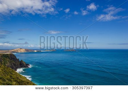 View Of Cape Maria Van Diamen And Te Werahi Beach By Cape Reinga, North Island Of New Zealand