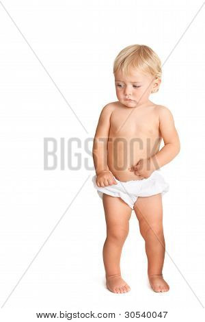 Bambino che puntava il dito sul pancino