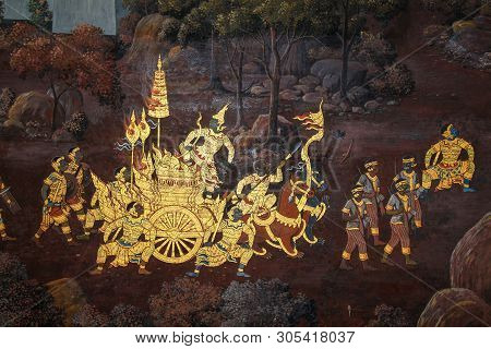 Bangkok,thailand-october 8,2010: Oil Painting In Wat Phra Kaew Is The Beautiful From Thai Artist At