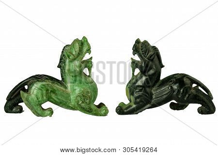 Jade Pixiu Is Chinese Lucky Animal Of China On White Background