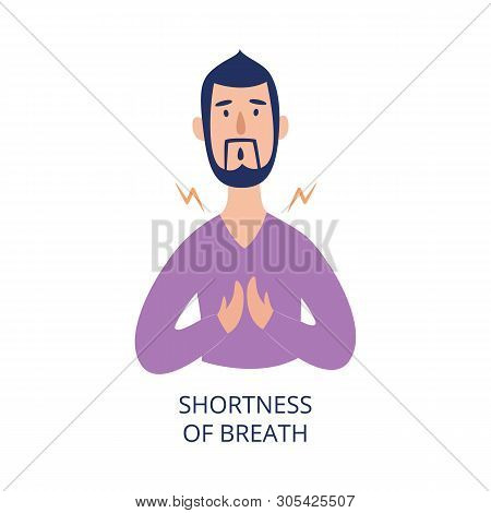 Man Holding His Chest Having Shortness Of Breath Flat Cartoon Style