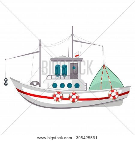 Fishing Boat Icon, Travel Vessel On Sea, Ocean, River
