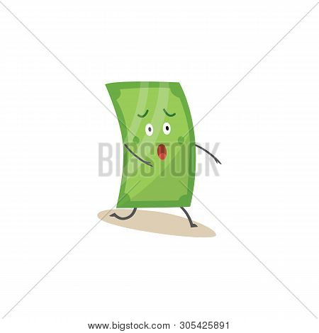 Shocked Green Dollar Character Standing On One Knee Cartoon Style