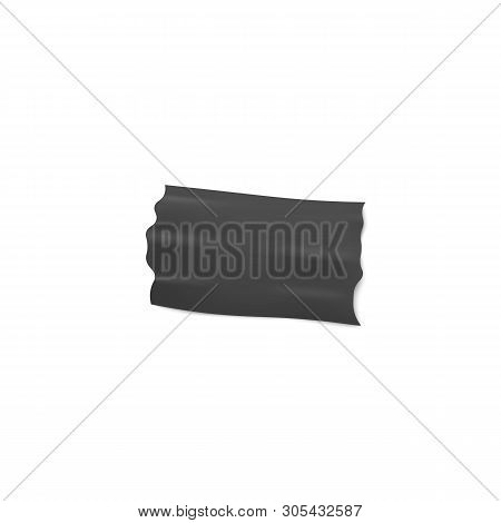 Adhesive Or Insulation Wide Black Tape Piece 3d Realistic Vector Illustration.