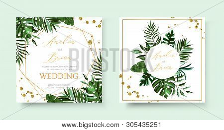 Wedding Tropic Exotic Summer Golden Geometric Triangular Frame Invitation Card Save The Date With Gr