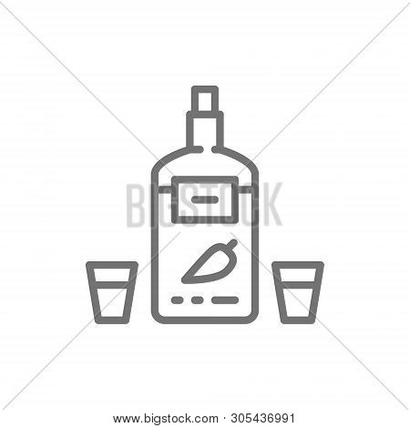 Vodka With Pepper, Ukrainian National Alcohol Line Icon.