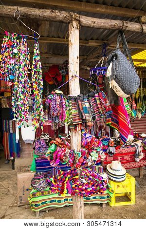 Traditional handcrafts at the market in main street of Uyuni,  Bolivia.