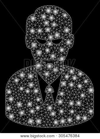 Bright Mesh Dracula With Glare Effect. Abstract Illuminated Model Of Dracula Icon. Shiny Wire Carcas