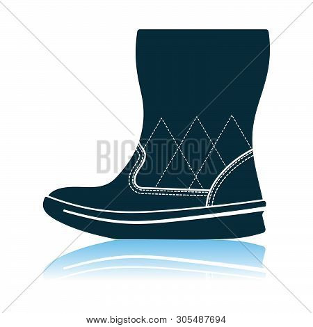 Woman Fluffy Ugg Boot Icon. Shadow Reflection Design. Vector Illustration.
