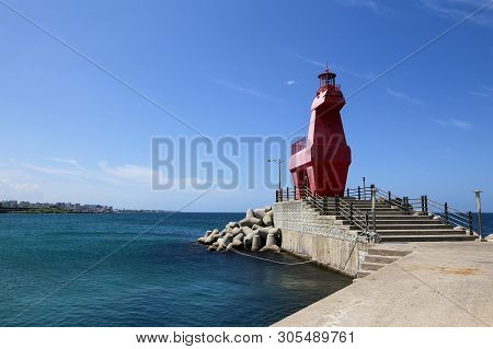 Iho Lighthouse At Iho Tewoo Beach In The North Of Jeju South Korea Asia