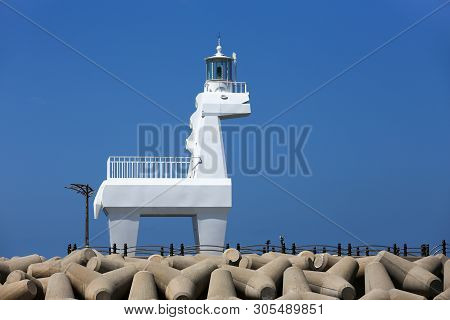 Iho Lighthouse At Iho Tewoo Beach In The North Of Jeju South Korea Asia