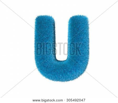Amusing Blue Pilose Font Isolated On White - Letter U, Childhood Concept 3d Illustration Of Symbols