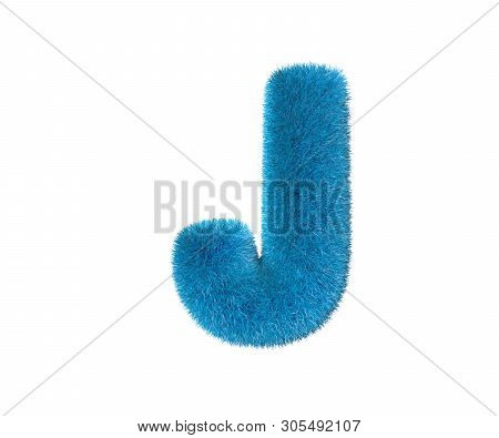 Letter J Of Blue Lovely Pilous Font Isolated On White Background, Kids Concept 3d Illustration Of Sy