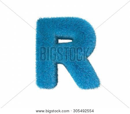 Sweet Blue Fur Alphabet Isolated On White - Letter R, Childhood Concept 3d Illustration Of Symbols