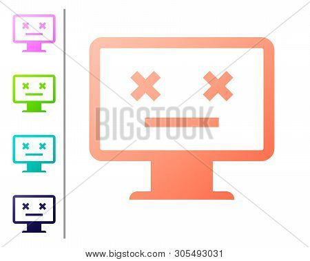 Coral Dead Monitor Icon Isolated On White Background. 404 Error Like Pc With Dead Emoji. Fatal Error