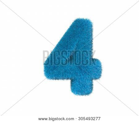 Ridiculous Blue Furry Font Isolated On White - Number 4, Childhood Concept 3d Illustration Of Symbol