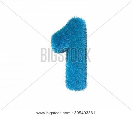 Number 1 Of Blue Funny Fur Font Isolated On White Background, Kids Concept 3d Illustration Of Symbol