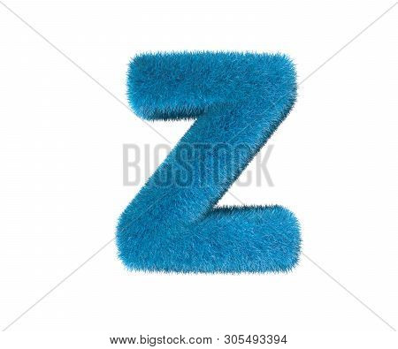 Letter Z Of Blue Laughable Pilous Alphabet Isolated On White Background, Kids Concept 3d Illustratio