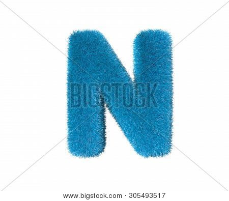 Letter N Of Blue Ridiculous Shaggy Font Isolated On White Background, Kids Concept 3d Illustration O