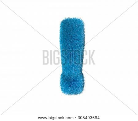 Ridiculous Blue Wool Alphabet Isolated On White - Exclamation Point, Childhood Concept 3d Illustrati