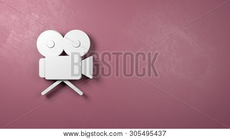 White Old Video Camera 3d Symbol Shape On A Purple Red Wall With Copy Space 3d Illustration
