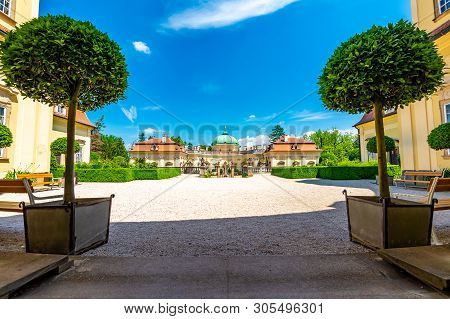 Buchlovice Castle, Czech Republic. Ancient Heritage Exterior Built In Baroque Style. Famous Tourist