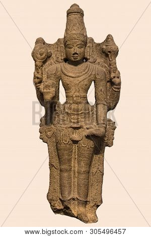Archaeological Sculpture Of Vishnu From Indian Mythology Of Ninth Century, Granite, South India