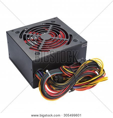 Black Switched-mode Power Supply Unit For Pc Compruter Isolated On White Background