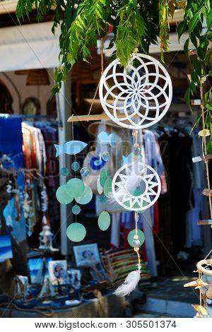 Sivota, Greece - August 12, 2018: Shop With Dream Catchers And A Lot Of Stuffs In Greek Town Sivota.