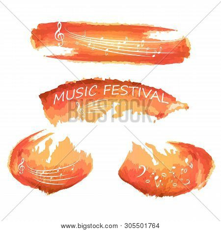 Music Notes On Paint. Music Festival, Music, Sign. Isolated On White.music Colorful Background With 