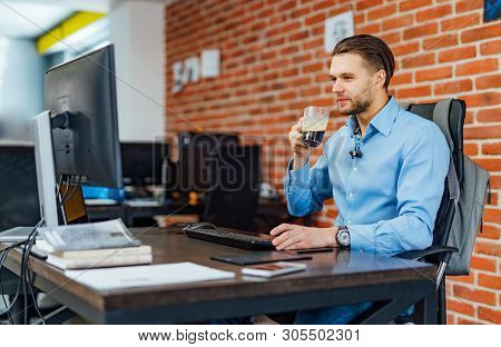 Developing Programming And Coding Technologies. Website Design. Programmer Working In A Software Dev