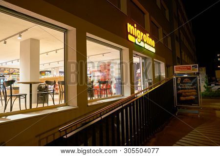 ZURICH, SWITZERLAND - CIRCA OCTOBER, 2018: entrance to Migrolino convenience store.