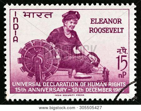 India - Circa 1963: A Stamp Printed In India Issued For The 15th Anniversary Of Declaration Of Human