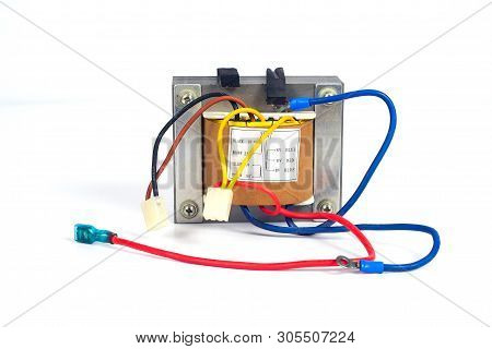Power Transformers For Supplying Electronic On White Background.
