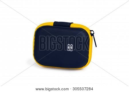 Yellow Bag For 18650 Batteries On White Background.