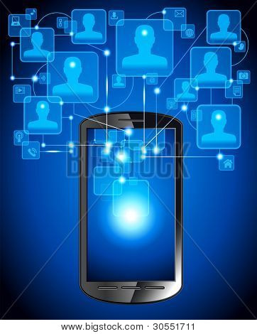 Telefono; social media, comunicazione nella rete globale di computer.File viene salvato in EPS AI10 ver