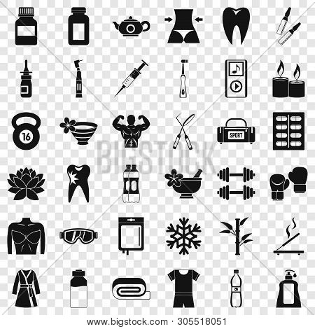 Fitbody Icons Set. Simple Style Of 36 Fitbody Vector Icons For Web For Any Design