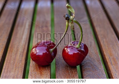 Cherry With Leaf And Stalk. Cherries With Leaves And Stalks. Big Variety Of Cherries. Varieties: Fri
