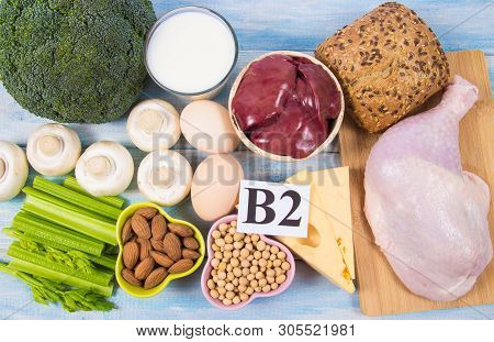 Food Ingredients Containing A Large Amount Of Vitamin B2 (riboflavinum). The Concept Of Healthy Eati