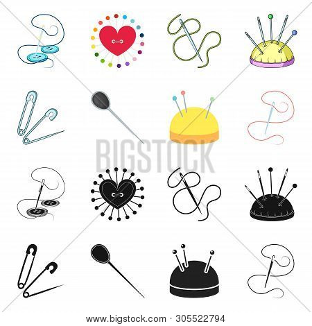 Vector Illustration Of Pin And Sewing Logo. Set Of Pin And Sketch Stock Vector Illustration.