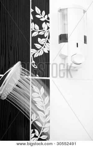 Water in a shower - black and white