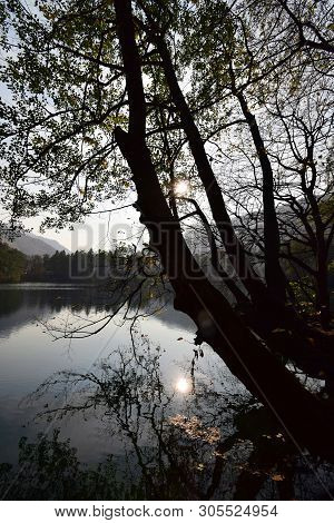 View Of The Evening Karst Blue Lake In The Cherek Gorge In The Mountains Of The North Caucasus