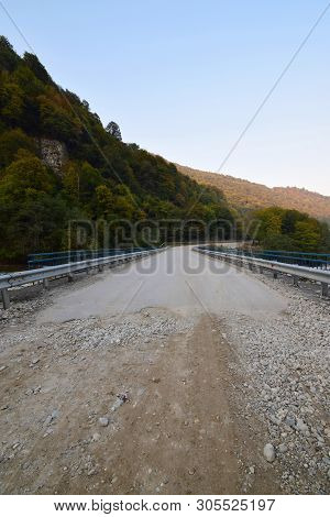 View Of The Stone Mountain Road In The Cherek Gorge In The Mountains Of The North Caucasus