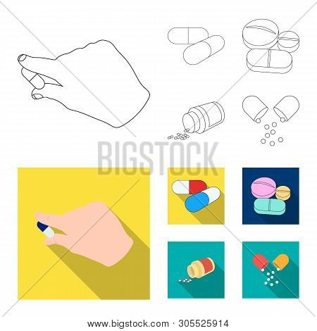 Isolated Object Of Pill And Medicine Sign. Set Of Pill And Vitamin Vector Icon For Stock.
