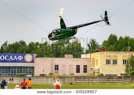 Balashikha, Moscow Region, Russia - May 25, 2019: Helicopter Races By Helicopter Robinson R44 Raven 