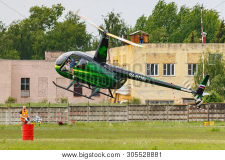 Balashikha, Moscow Region, Russia - May 25, 2019: Helicopter Races By Helicopter Robinson R44 Raven 