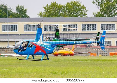Balashikha, Moscow Region, Russia - May 25, 2019: Helicopter Races By Helicopter Robinson R44 Raven 