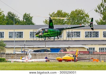 Balashikha, Moscow Region, Russia - May 25, 2019: Helicopter Races By Helicopter Robinson R44 Raven 