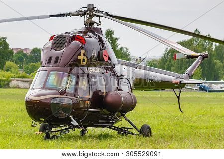 Balashikha, Moscow Region, Russia - May 25, 2019: Soviet Multipurpose Helicopter Mi-2m Ra-15768 Park