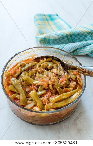 Turkish Green Beans With Olive Oil / Zeytinyagli Fasulye. Traditional Food.